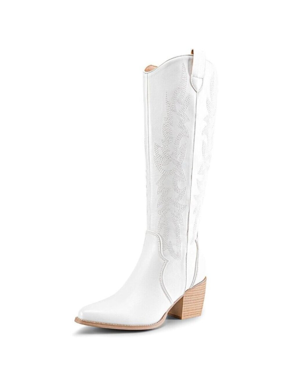 DREAM PAIRS Womens White Cowboy Boots Wide Calf Knee High Boots Ladies